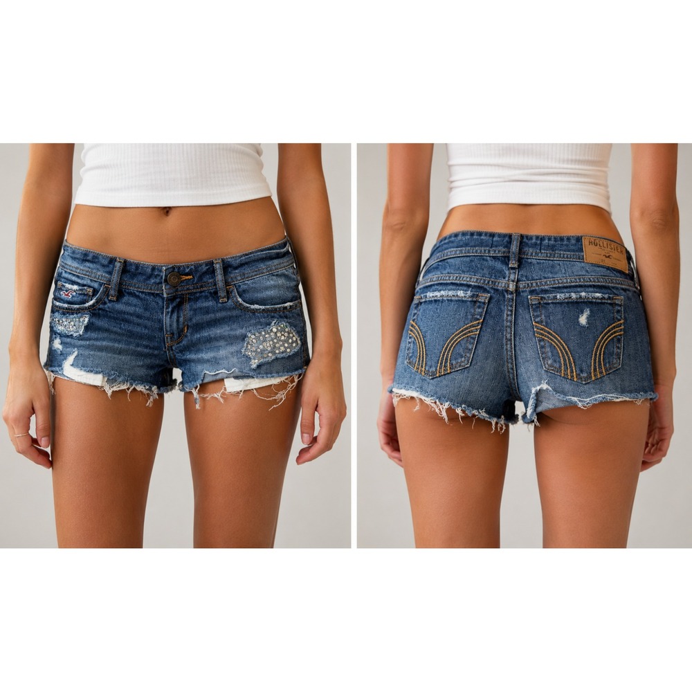 Vintage Hollister Denim Shorts Womens 9 Blue Low Rise Cut Off Distressed Y2K